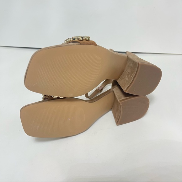 Steve Madden Tan Suede Malay Embellished Ankle Strap Block Heel Sandal New N Box - Picture 16 of 17